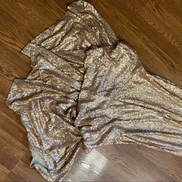Vintage 90’s Y2K Gold Sequin Gown Homecoming Dress Cowl Backless Dress Prom - Picture 7 of 16